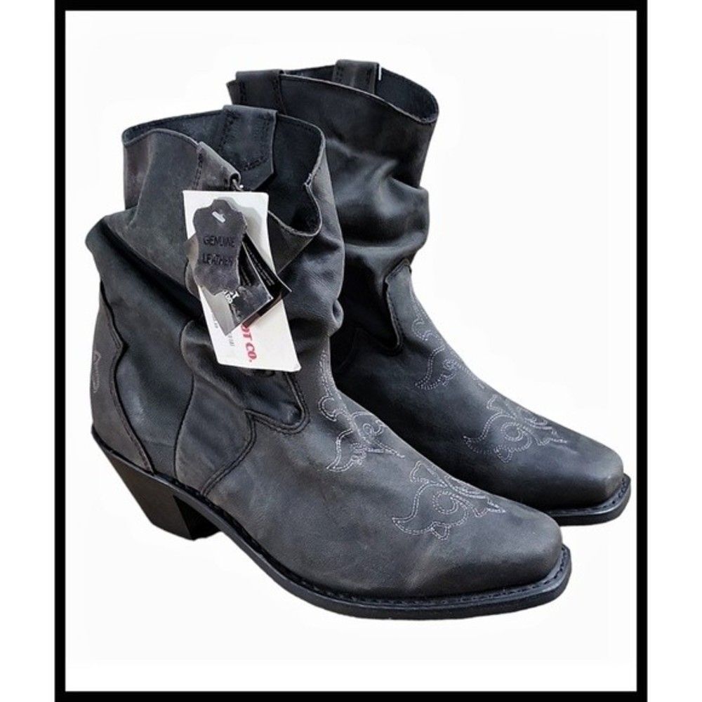 NWT Sante Fe Boot Co. Leather Slouch Boots Western Stitch Design Gray 9.5 NEW